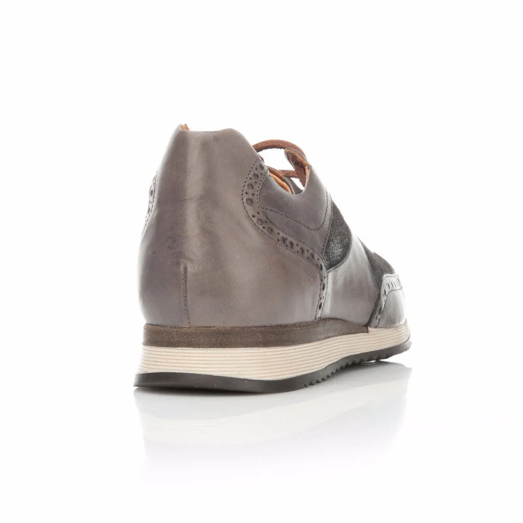 Hand Dyed Gunmetal Leather and Suede Trainer