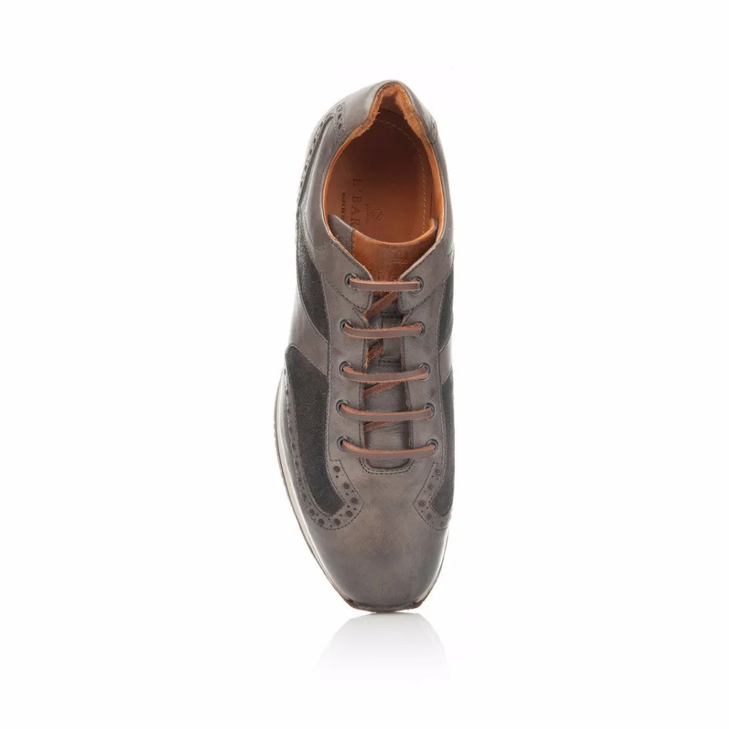 Hand Dyed Gunmetal Leather and Suede Trainer