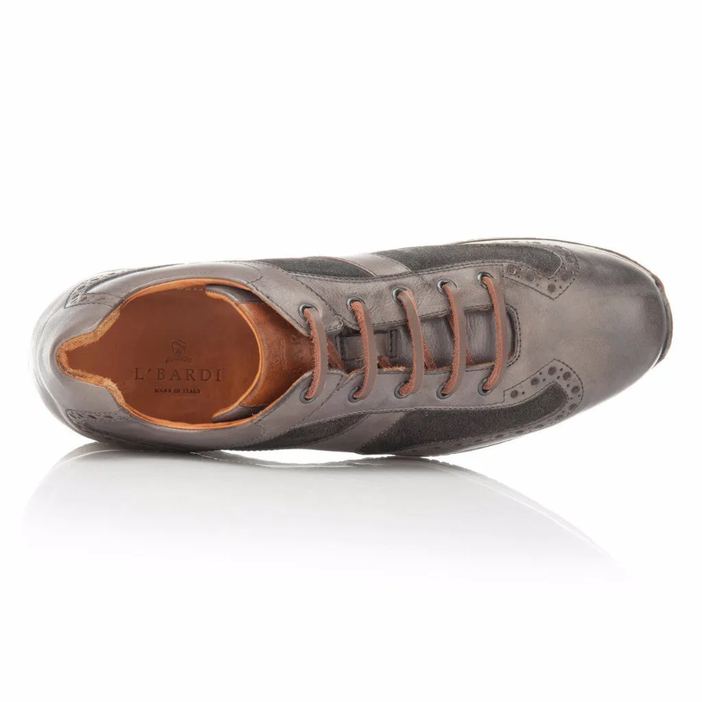 Hand Dyed Gunmetal Leather and Suede Trainer