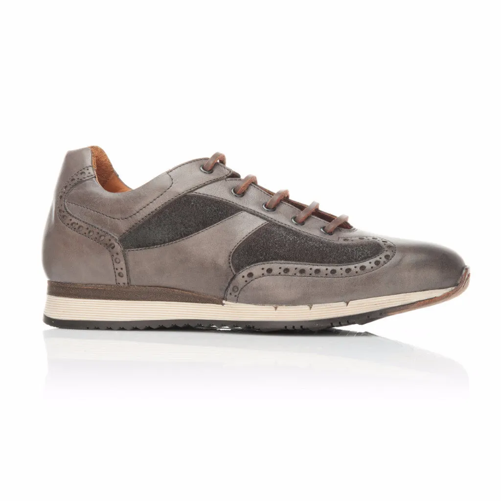 Hand Dyed Gunmetal Leather and Suede Trainer