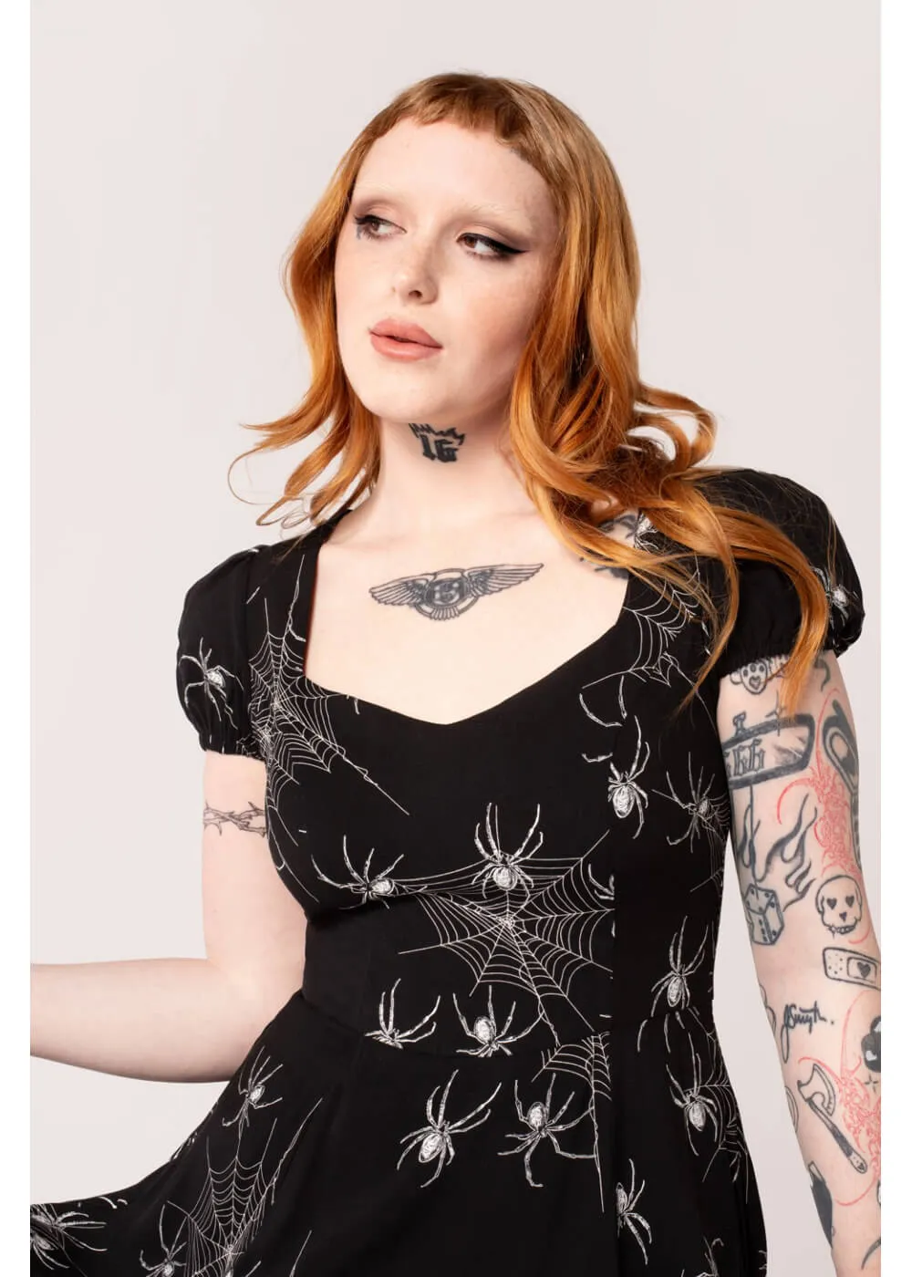 Hell Bunny Grungy Spider 50's Midi Dress Black