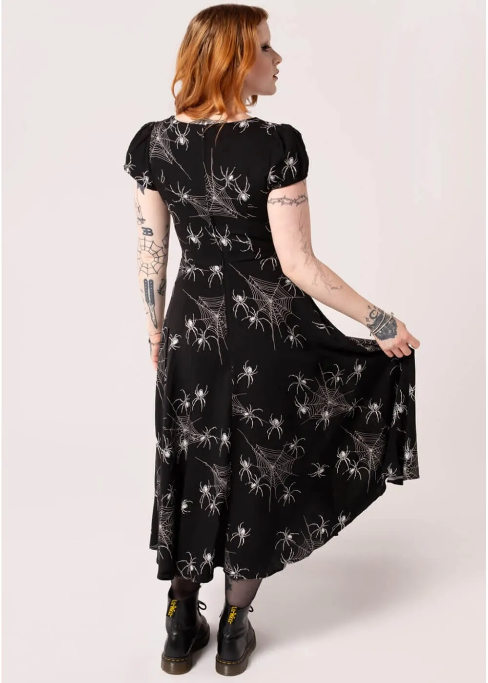 Hell Bunny Grungy Spider 50's Midi Dress Black