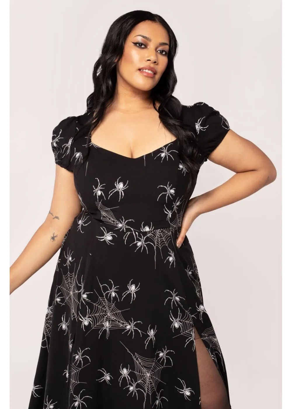 Hell Bunny Grungy Spider 50's Midi Dress Black