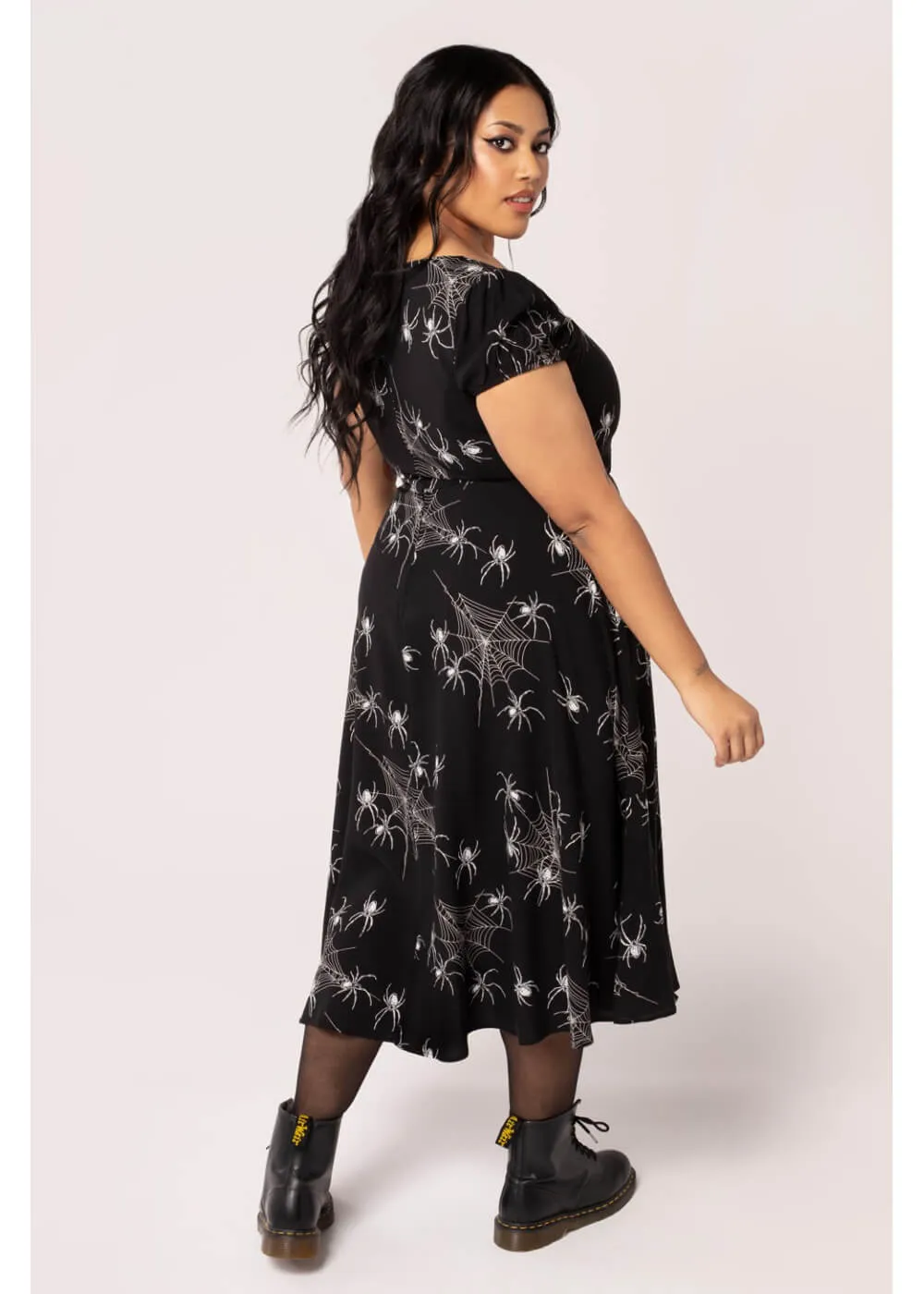 Hell Bunny Grungy Spider 50's Midi Dress Black