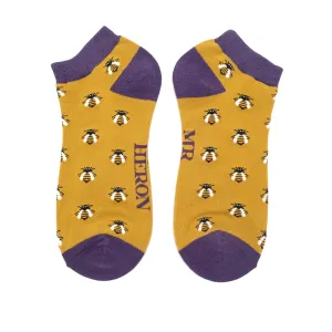 Honey Bees Bamboo Trainer Socks in Yellow by Mr Heron, Size UK 7-11