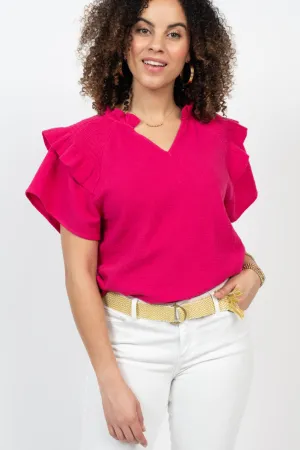Hot Pink Ruffle-Sleeve Top