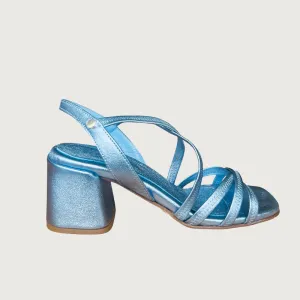 Jane Galland Blue Metallic Heeled Sandals