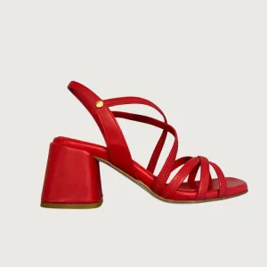 Jane Galland Red Leather Heeled Sandals