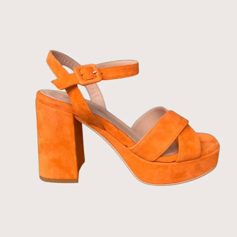 Jane Galland Sandals Juliette Orange Suede Platforms