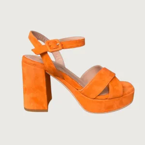 Jane Galland Sandals Juliette Orange Suede Platforms