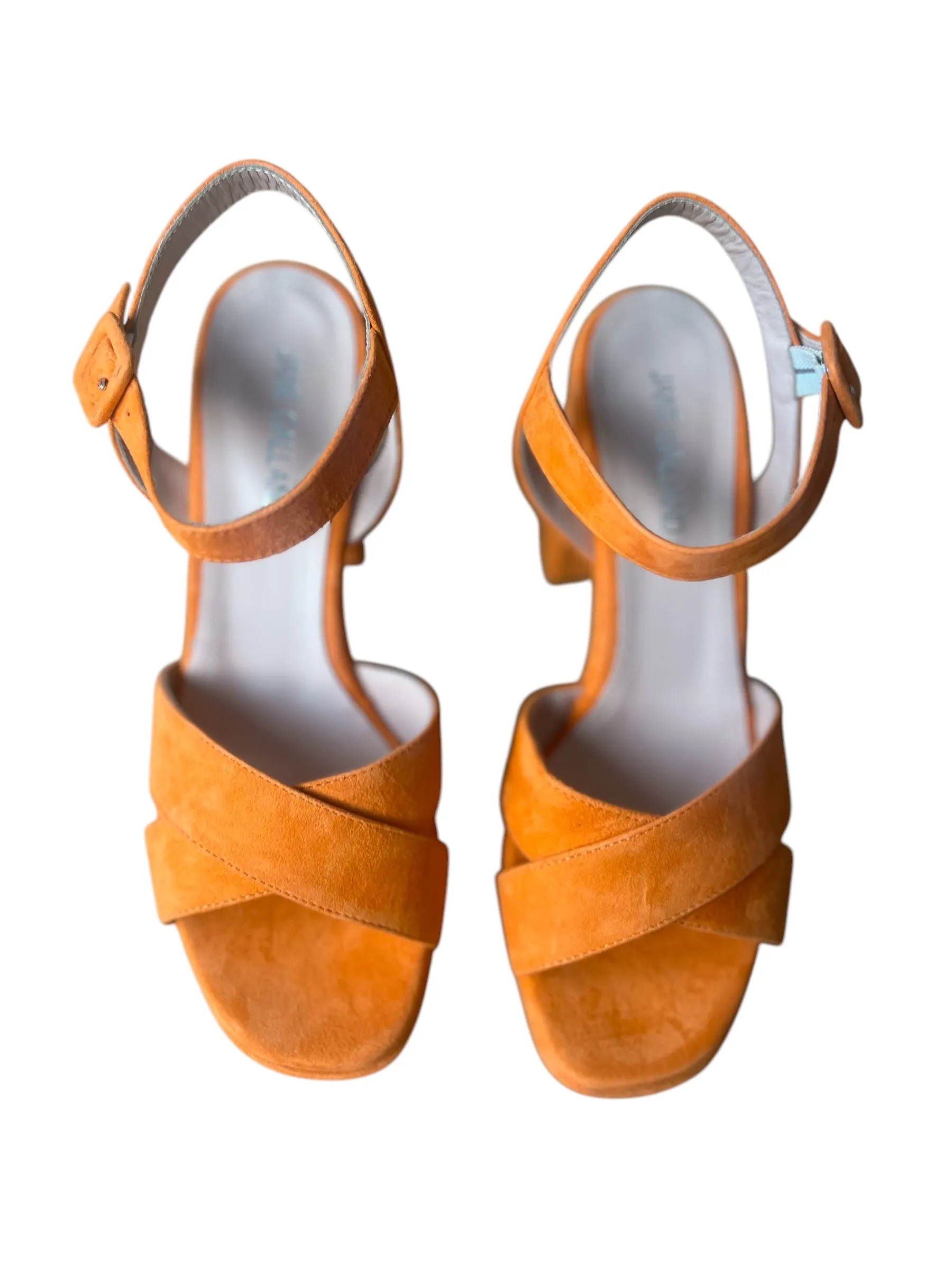 Jane Galland Sandals Juliette Orange Suede Platforms