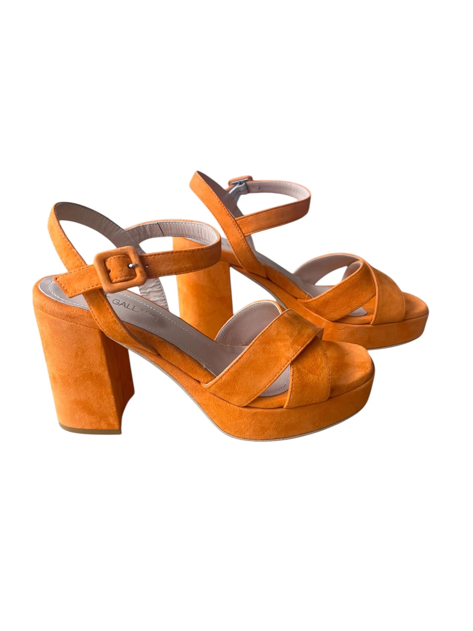Jane Galland Sandals Juliette Orange Suede Platforms