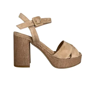 Jane Galland Sandals Juliette Taupe Suede Leather Platform Sandals