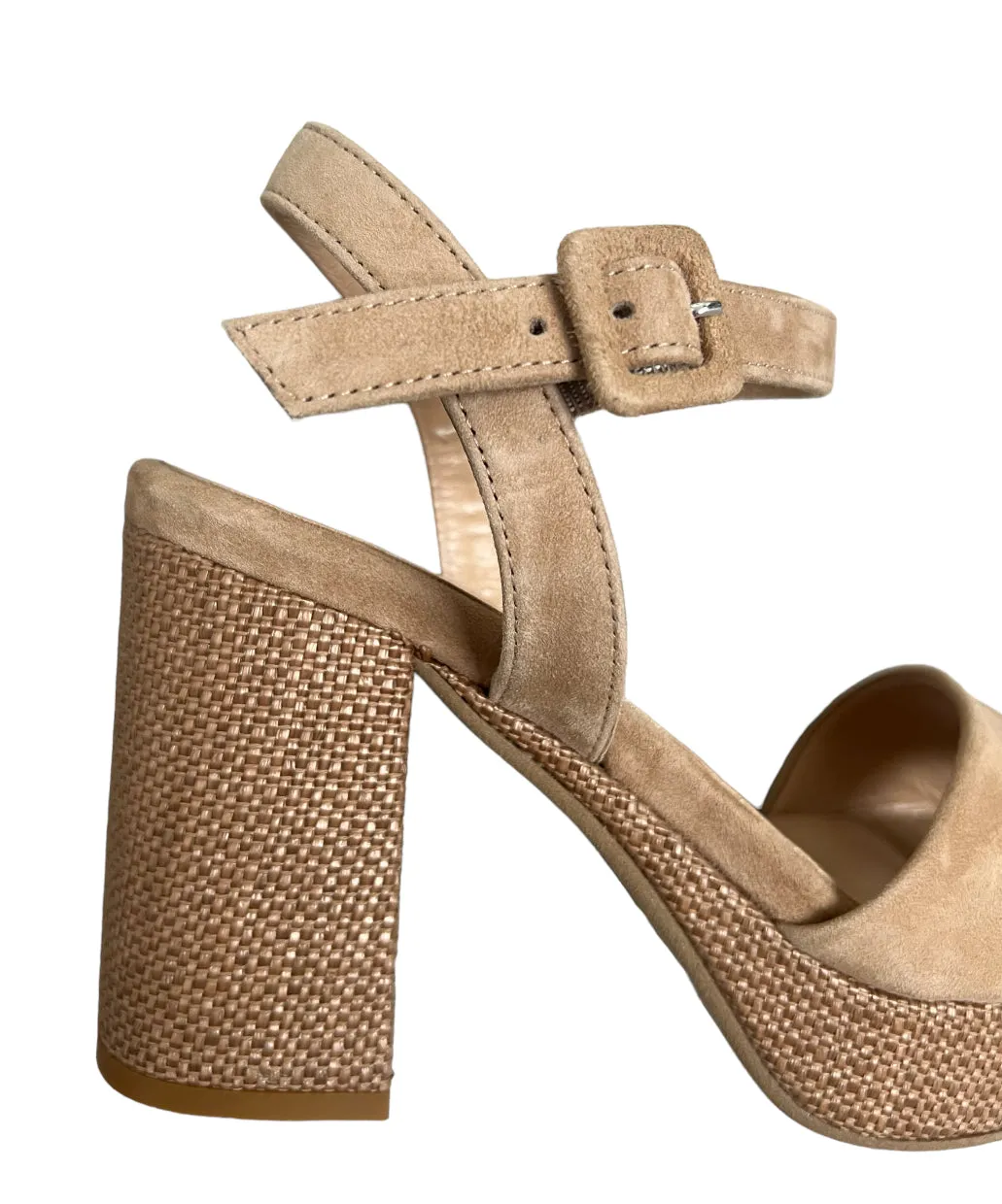 Jane Galland Sandals Juliette Taupe Suede Leather Platform Sandals