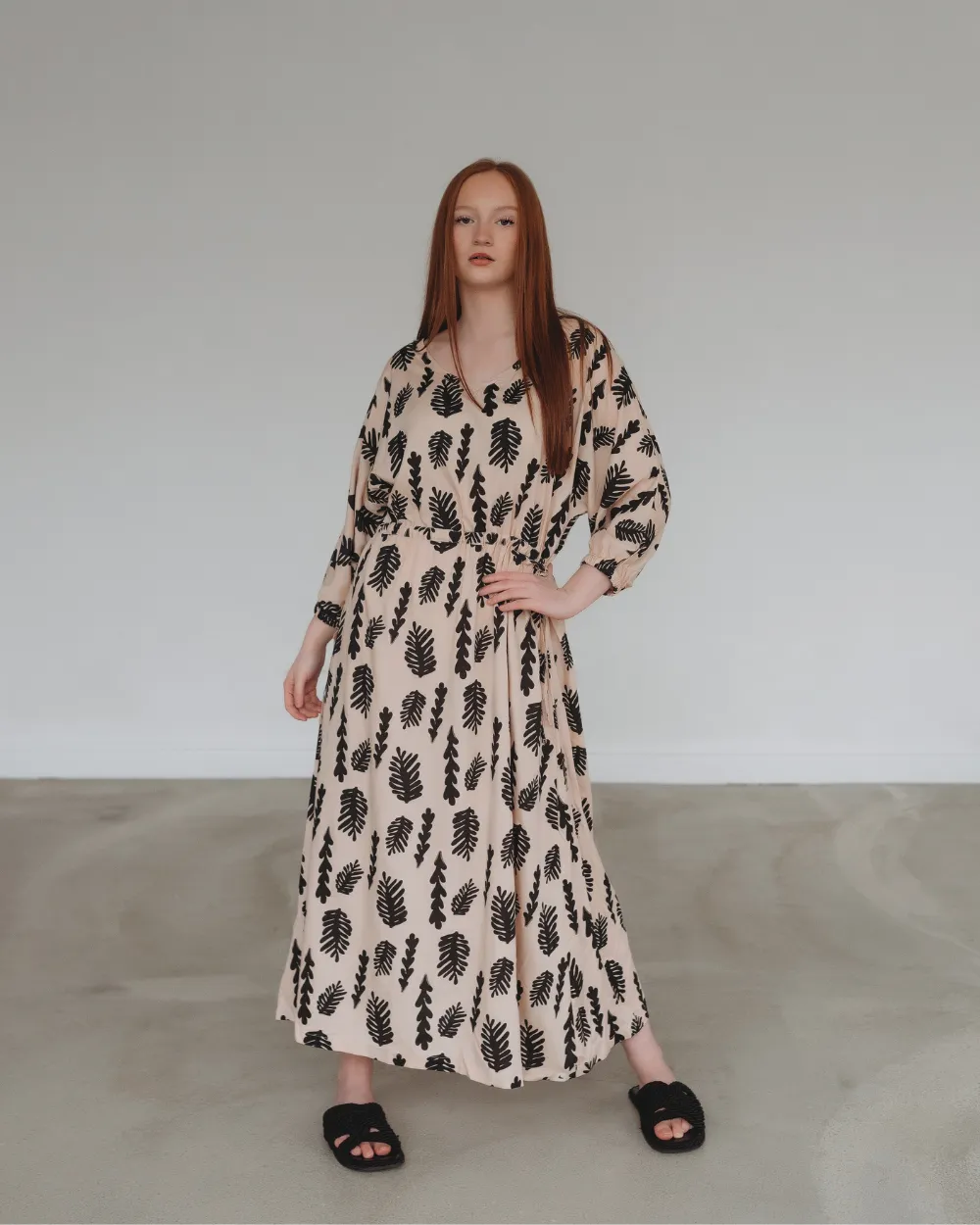 Kaya Cream Seaweed Print Maxi Dress
