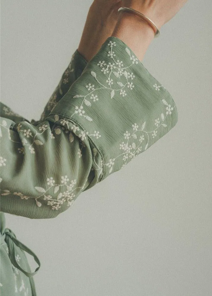 Long-Sleeve Embroidered Maxi Dress
