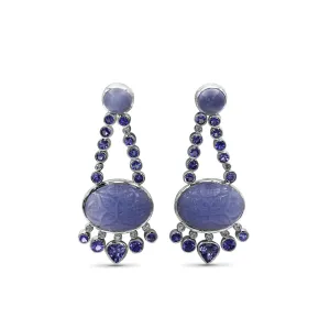 Luxury Chalcedony 43.1ct Tanzanite 6.4ct and Diamond 0.35ct Earring in 18K Gold