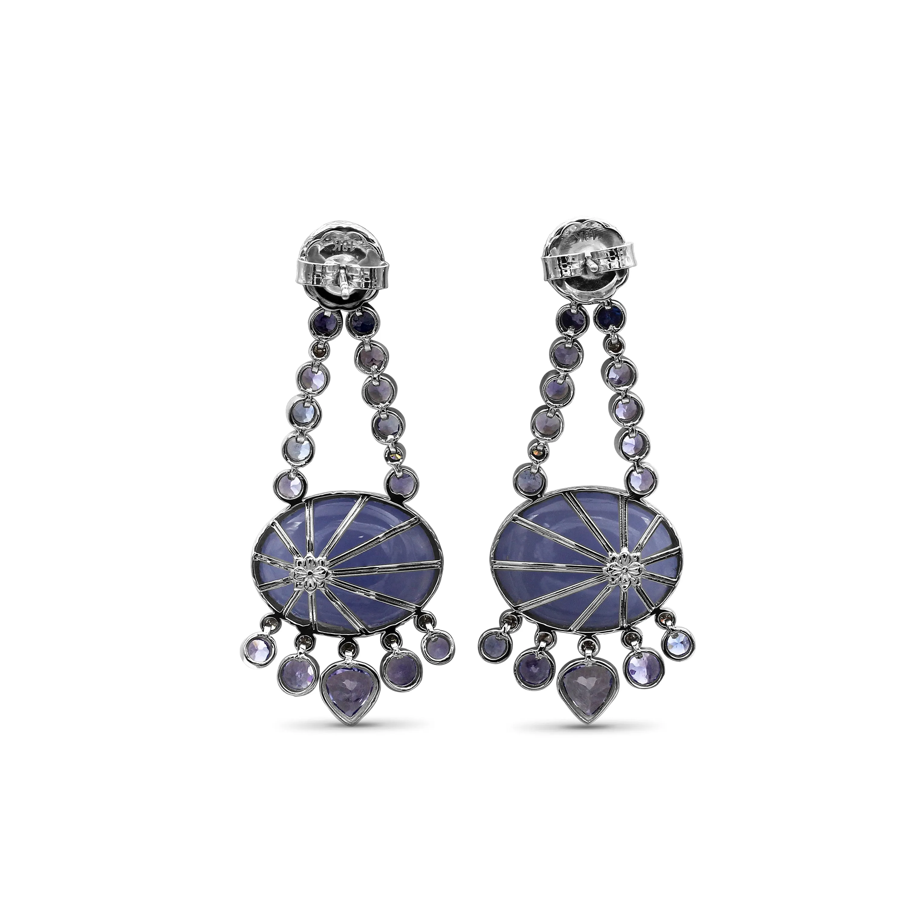 Luxury Chalcedony 43.1ct Tanzanite 6.4ct and Diamond 0.35ct Earring in 18K Gold