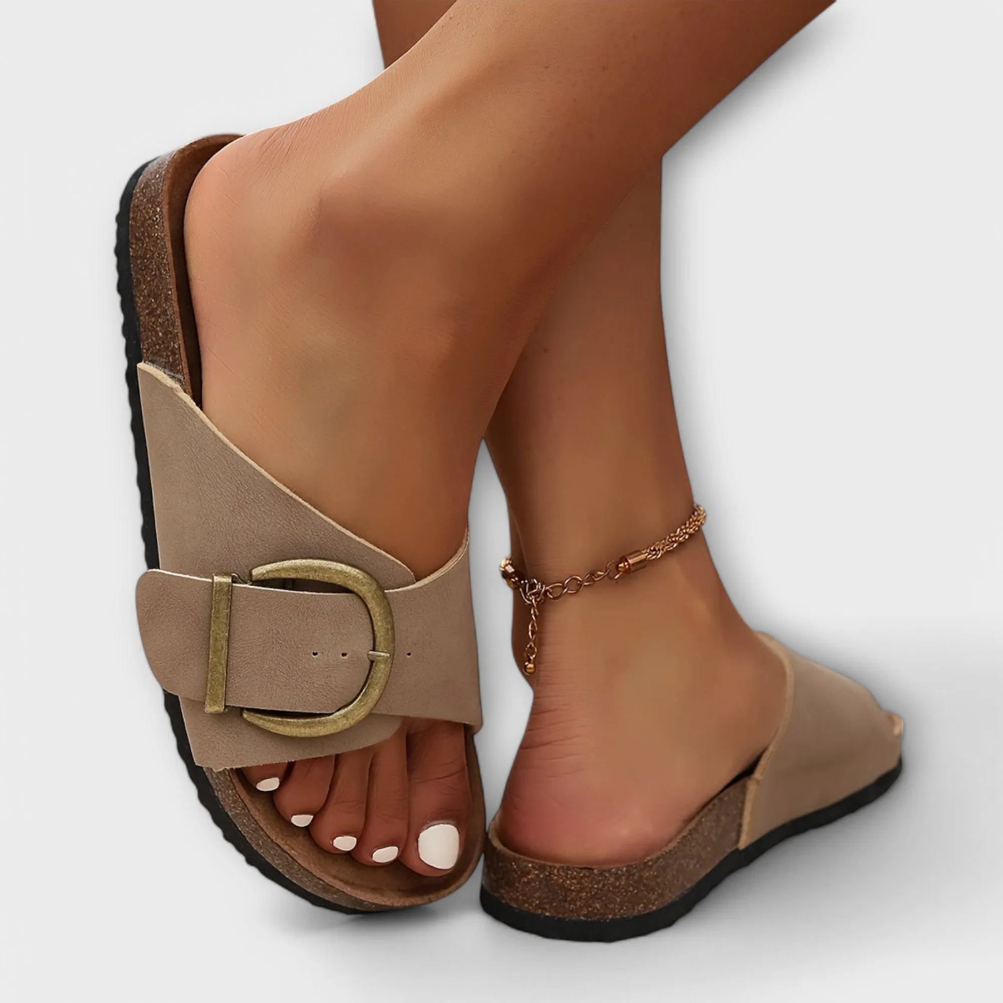 Margie - Women's Cork Slippers with Buckle Strap Design