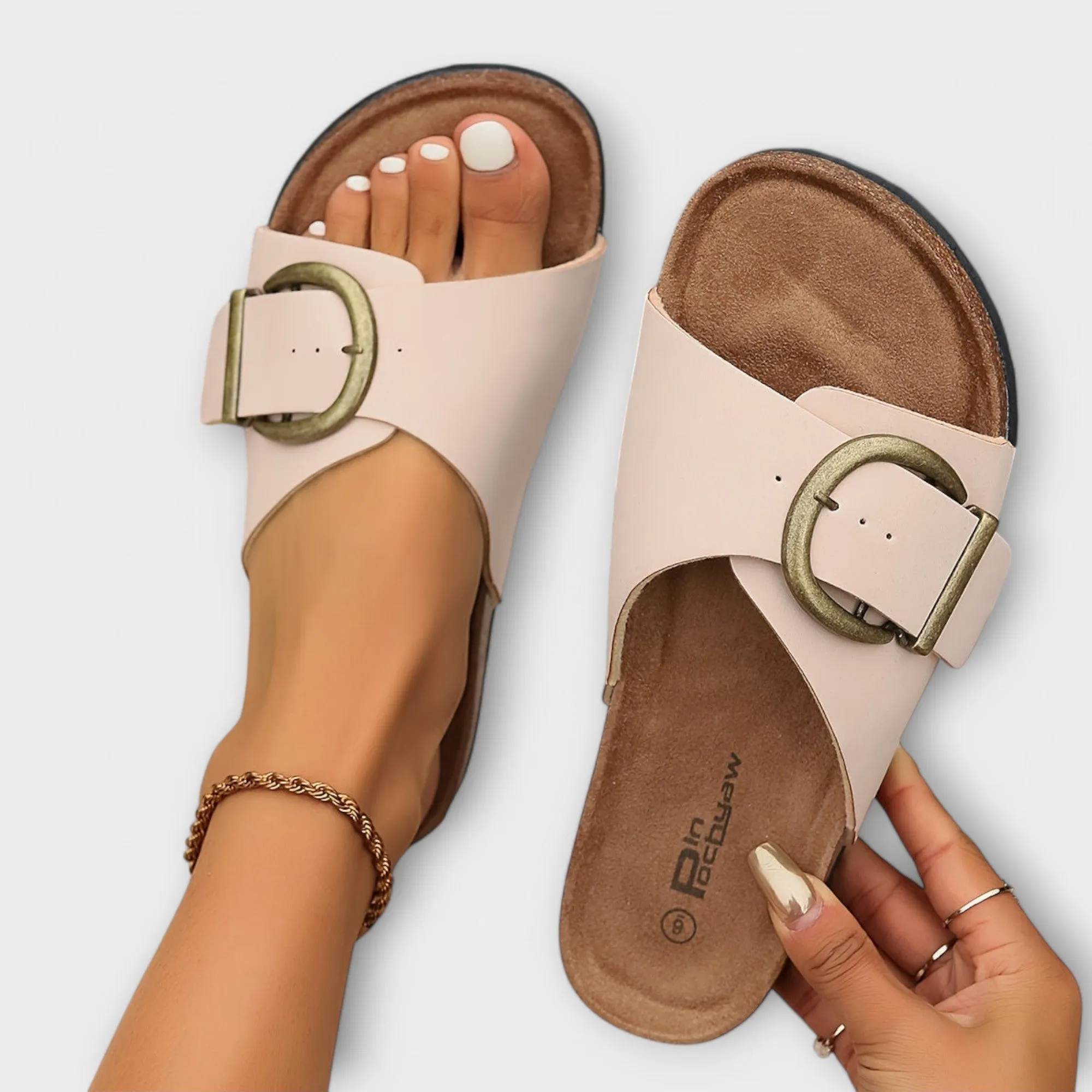 Margie - Women's Cork Slippers with Buckle Strap Design