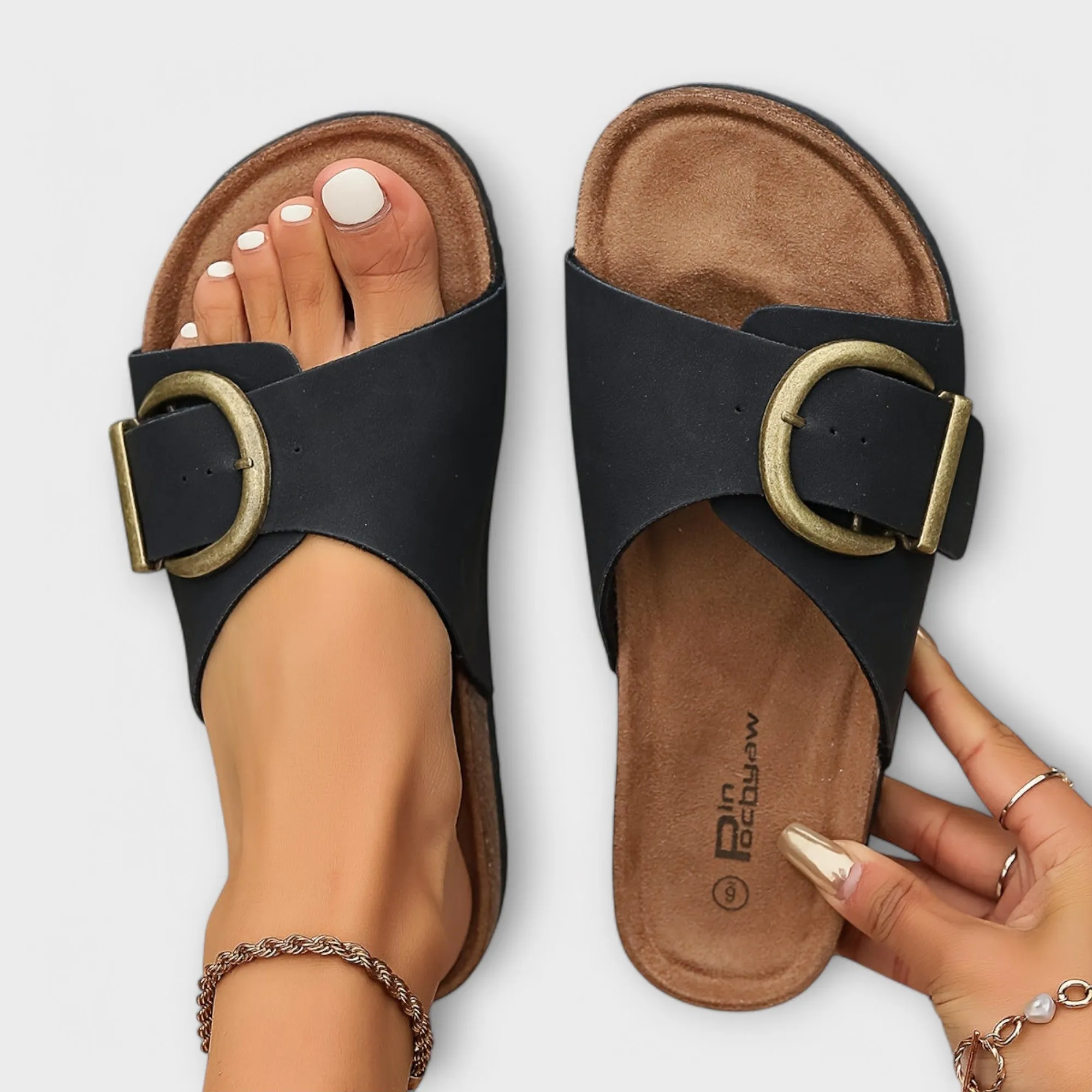 Margie - Women's Cork Slippers with Buckle Strap Design