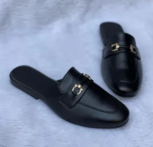 Men's Backless Slip On Mule Gold Buckle Loafers Shoes-UniqueandClassy