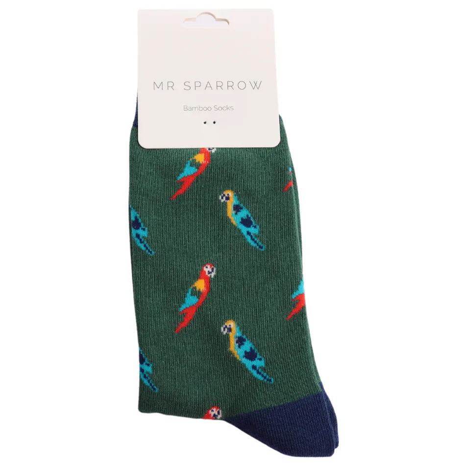 Mr Sparrow Parrots Green Bamboo Socks