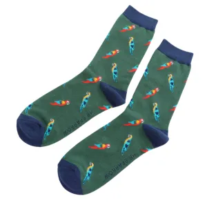 Mr Sparrow Parrots Green Bamboo Socks