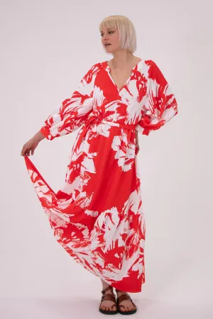 Naomi Silk Crepe Red Print Dress