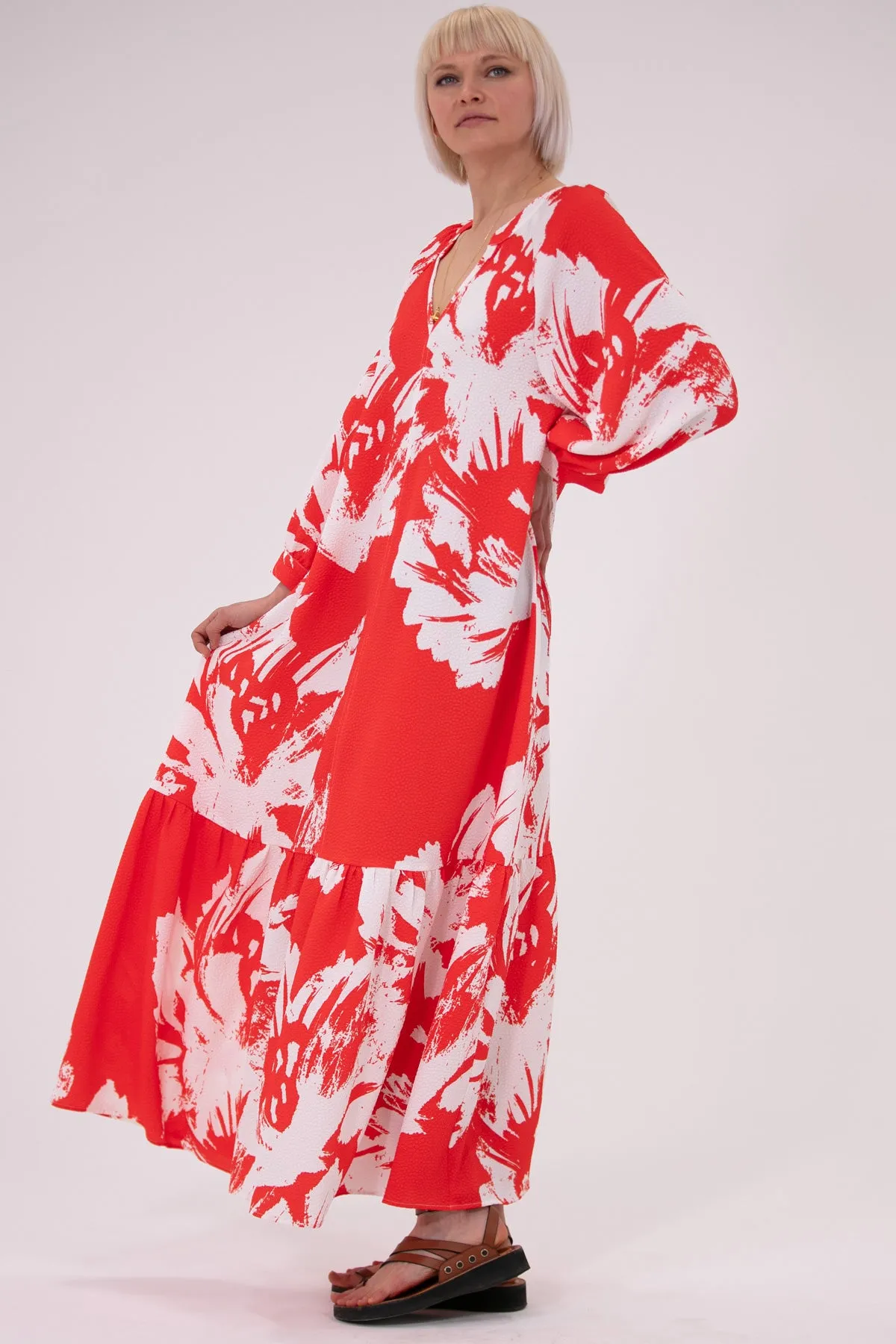 Naomi Silk Crepe Red Print Dress