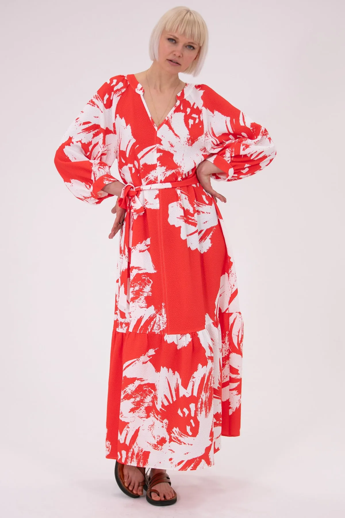 Naomi Silk Crepe Red Print Dress