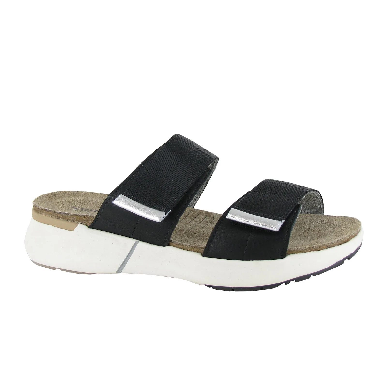 Naot Calliope Slide Sandal (Women) - Soft Black/Soft Silver/Black Woven