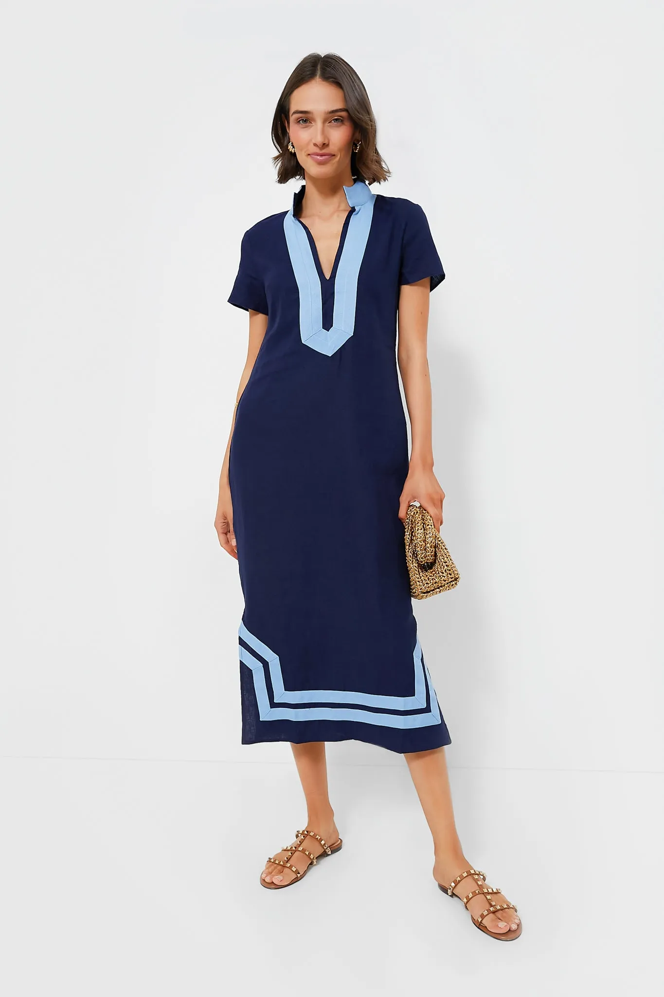 Navy Short Sleeve Classic Maxi Tunic
