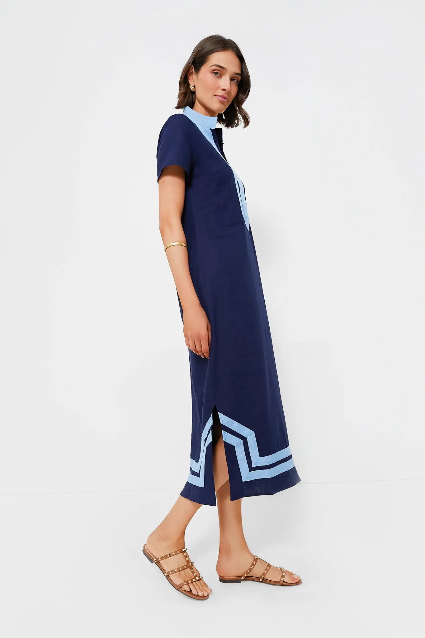 Navy Short Sleeve Classic Maxi Tunic