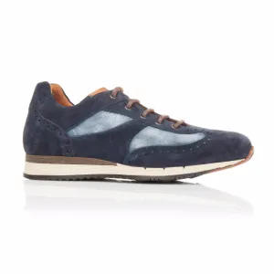 Navy Suede and Azzurro Nubuck Trainer