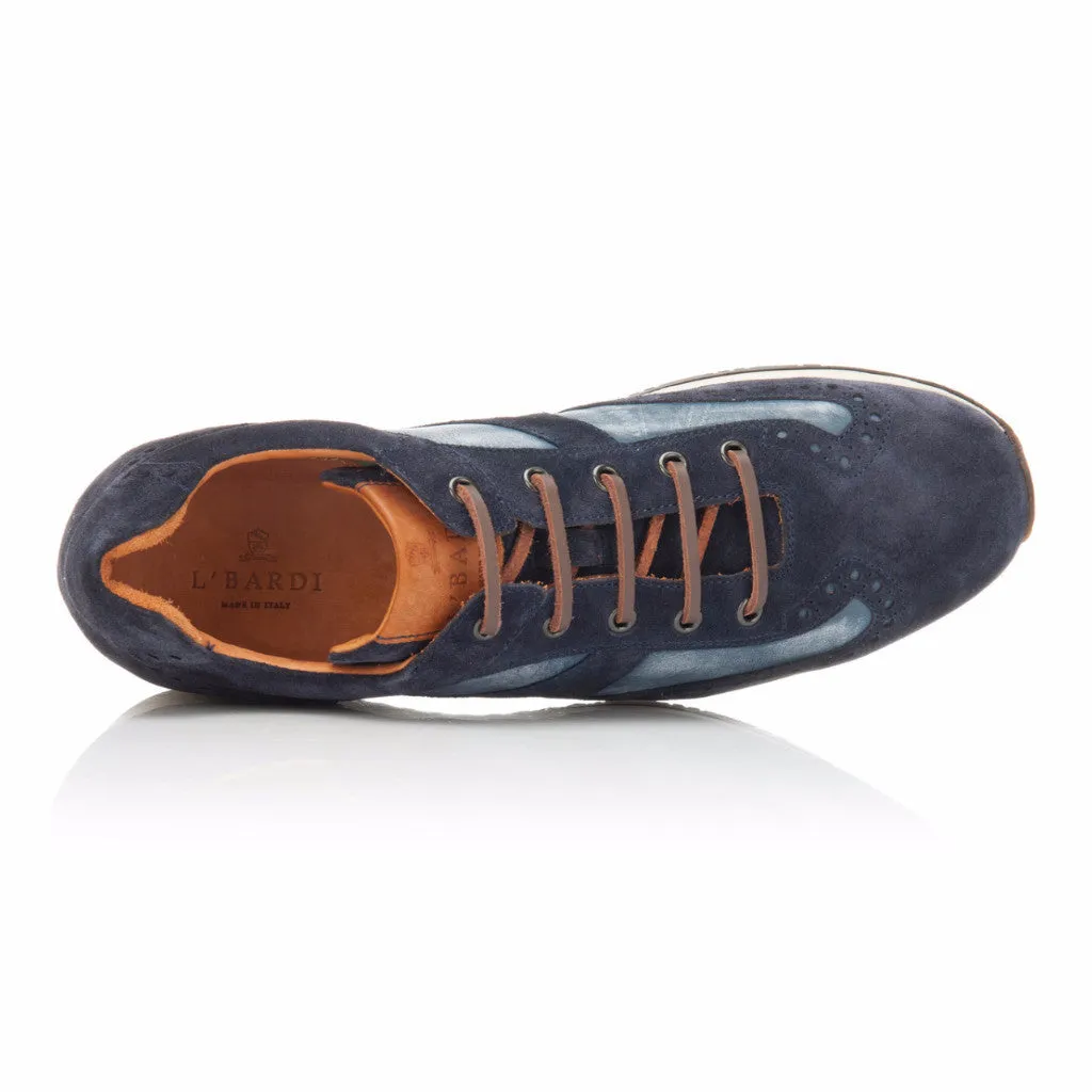 Navy Suede and Azzurro Nubuck Trainer