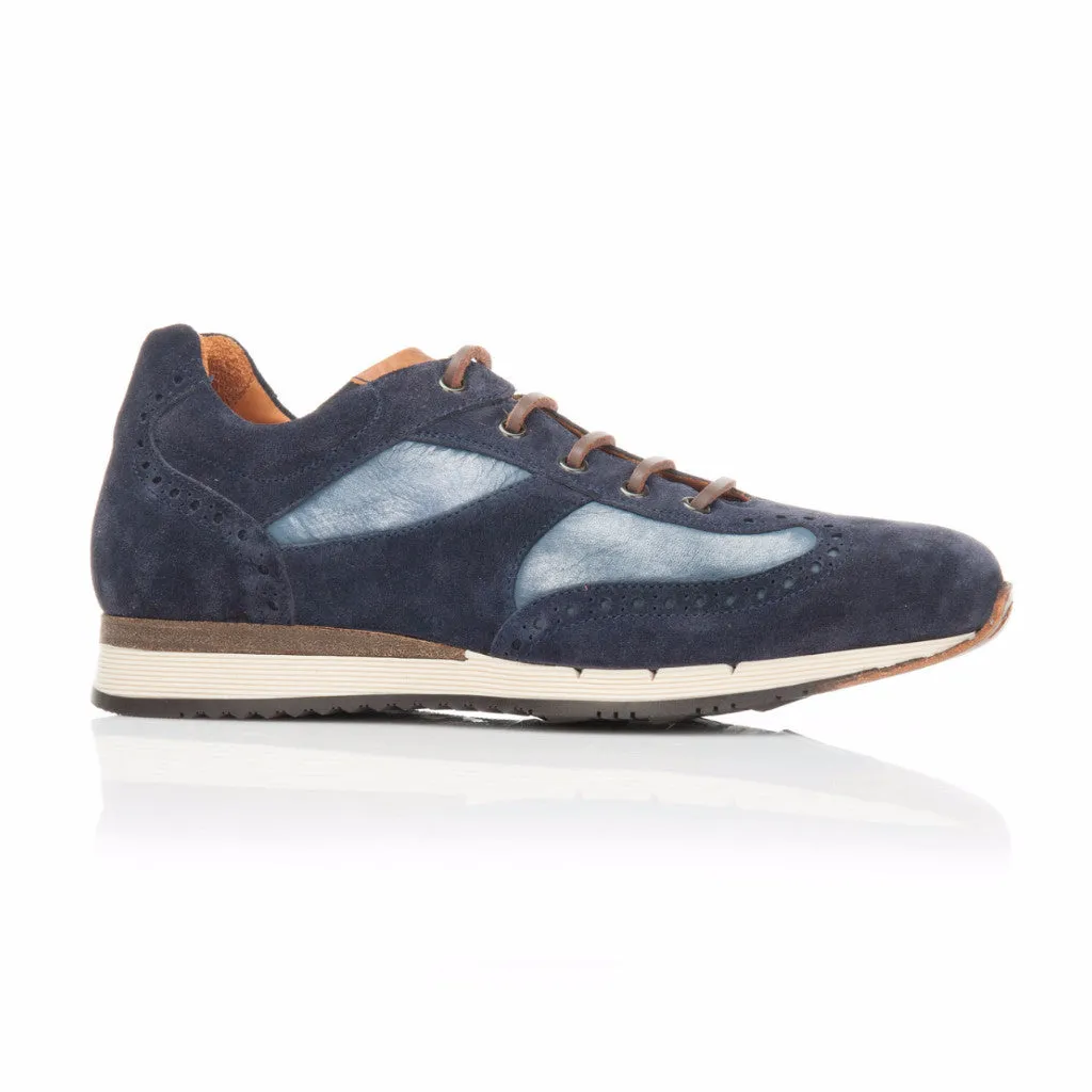 Navy Suede and Azzurro Nubuck Trainer