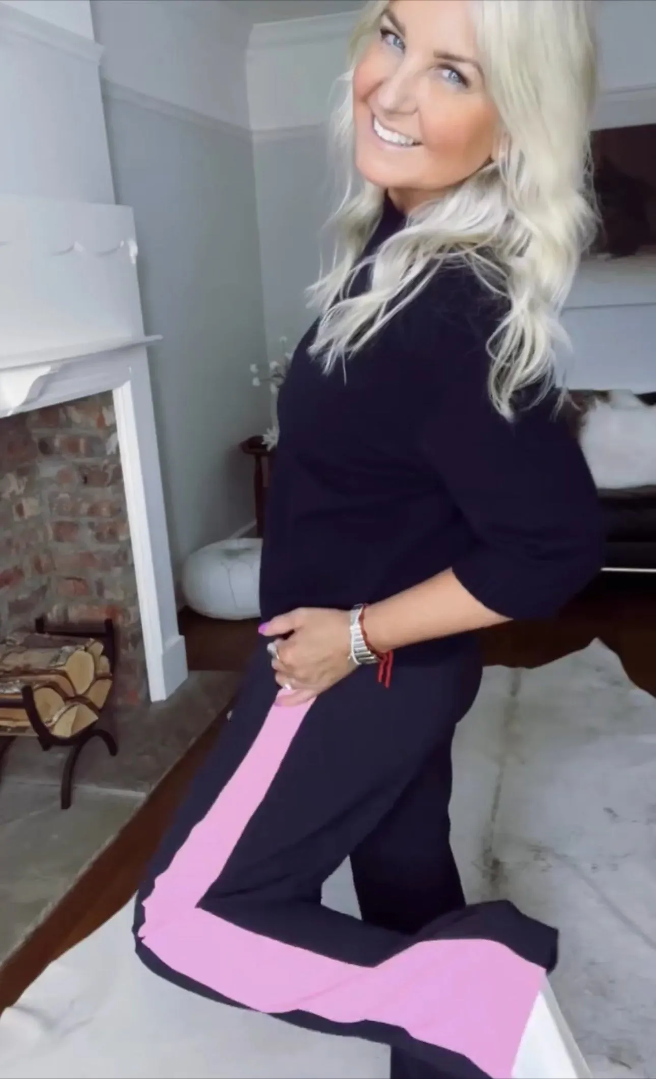Navy/Pink Stripe Wide Leg Trousers