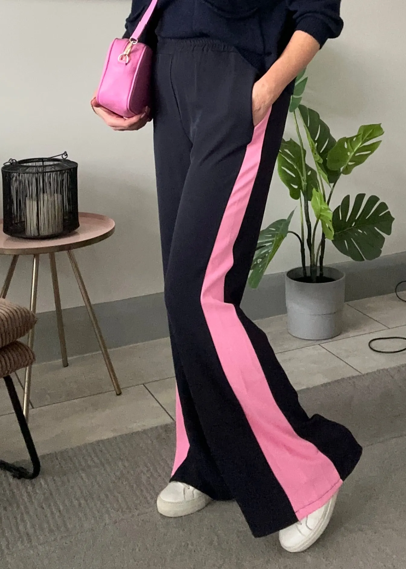 Navy/Pink Stripe Wide Leg Trousers