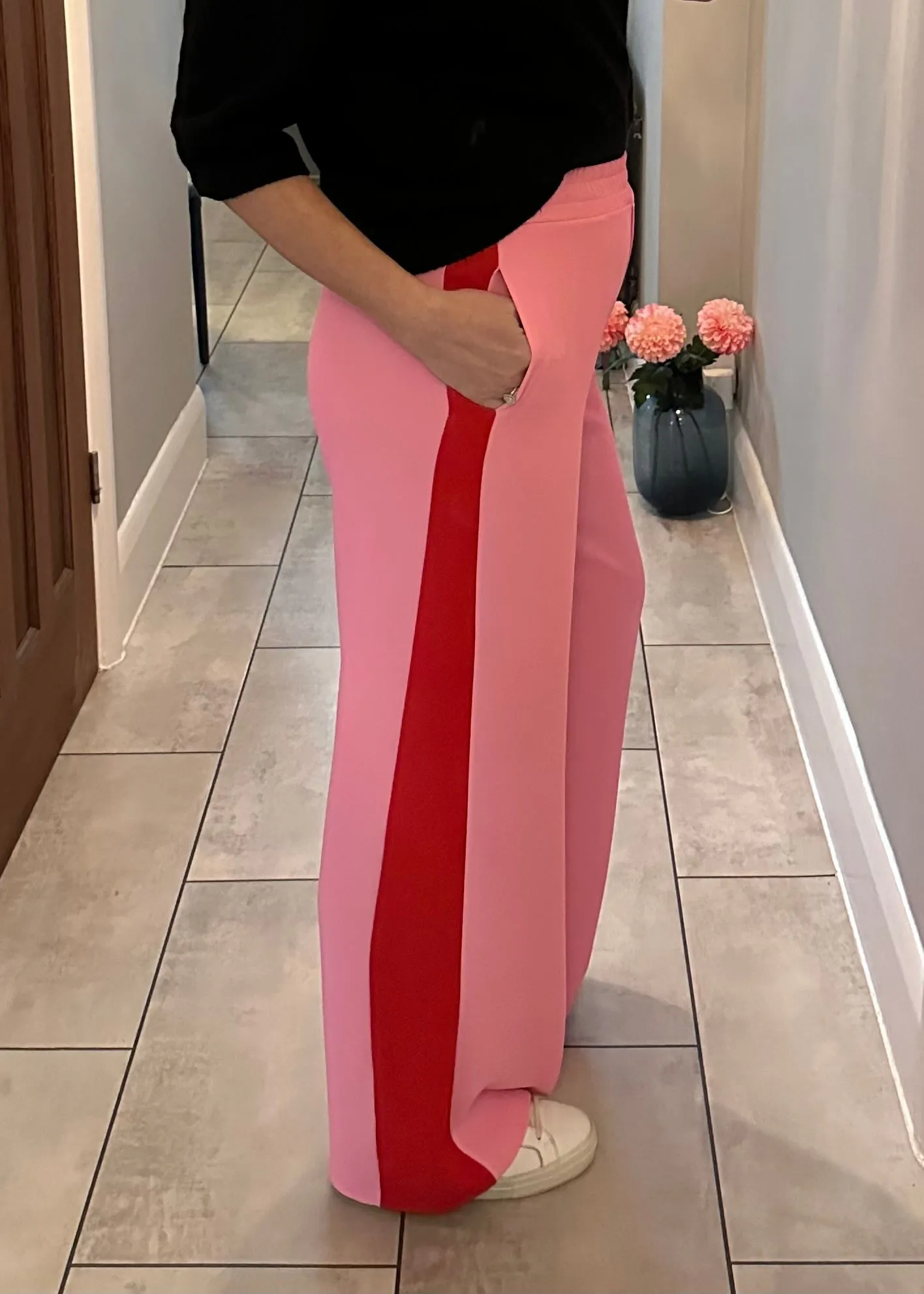 Navy/Pink Stripe Wide Leg Trousers