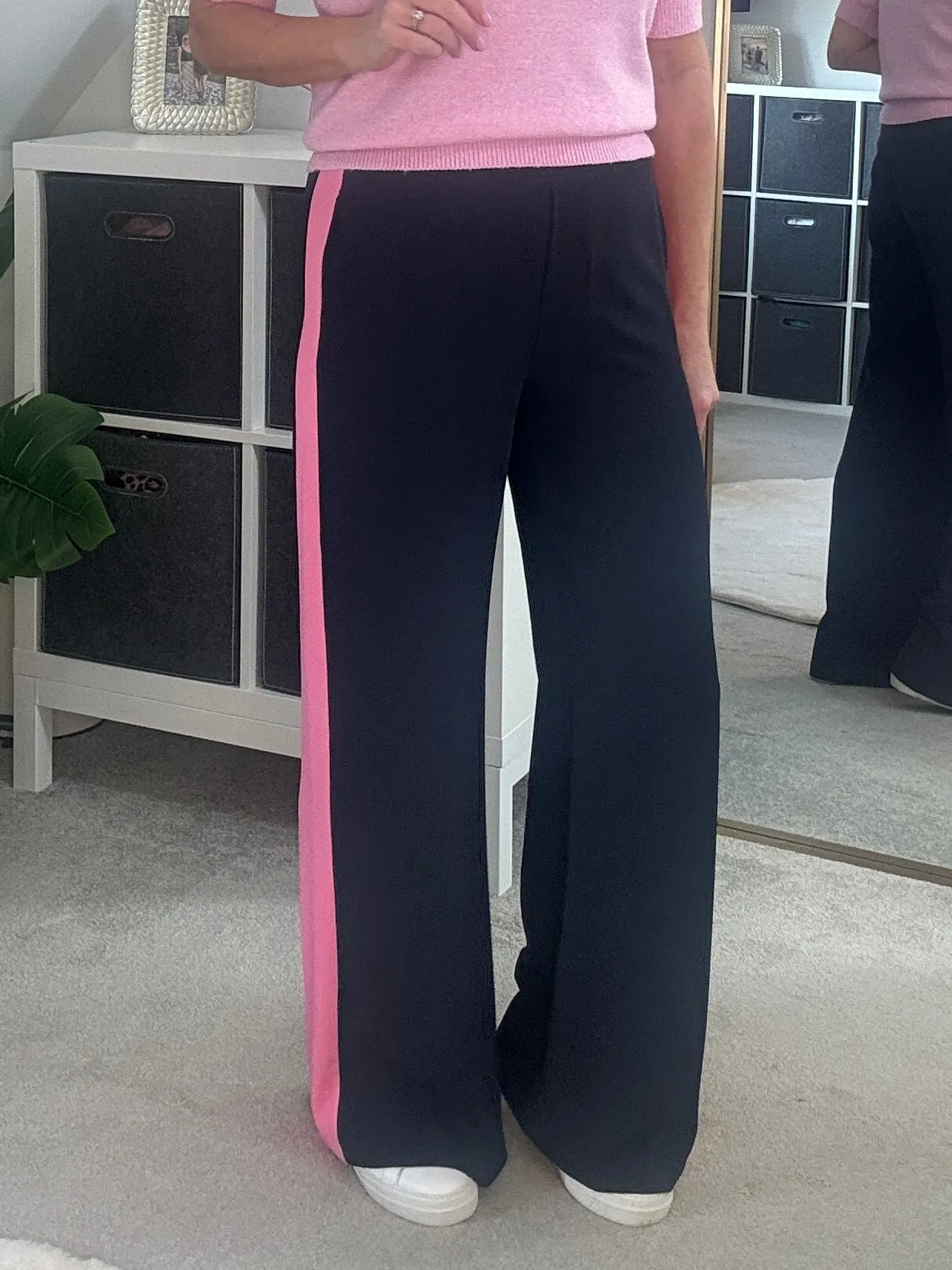Navy/Pink Stripe Wide Leg Trousers