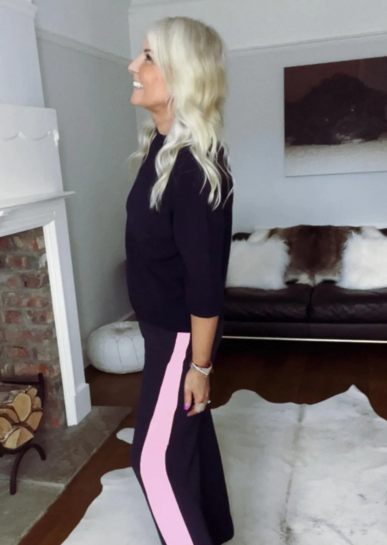 Navy/Pink Stripe Wide Leg Trousers