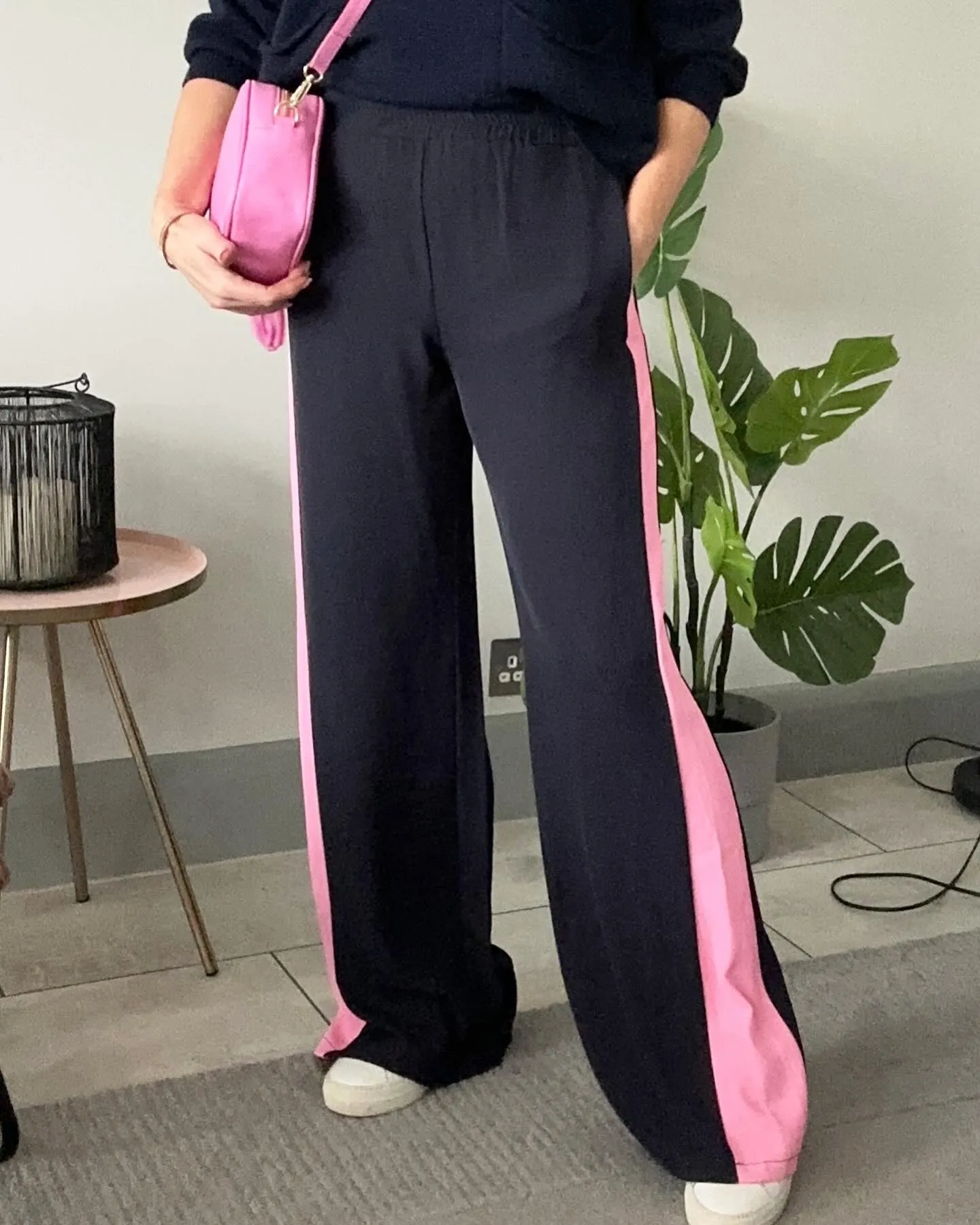 Navy/Pink Stripe Wide Leg Trousers