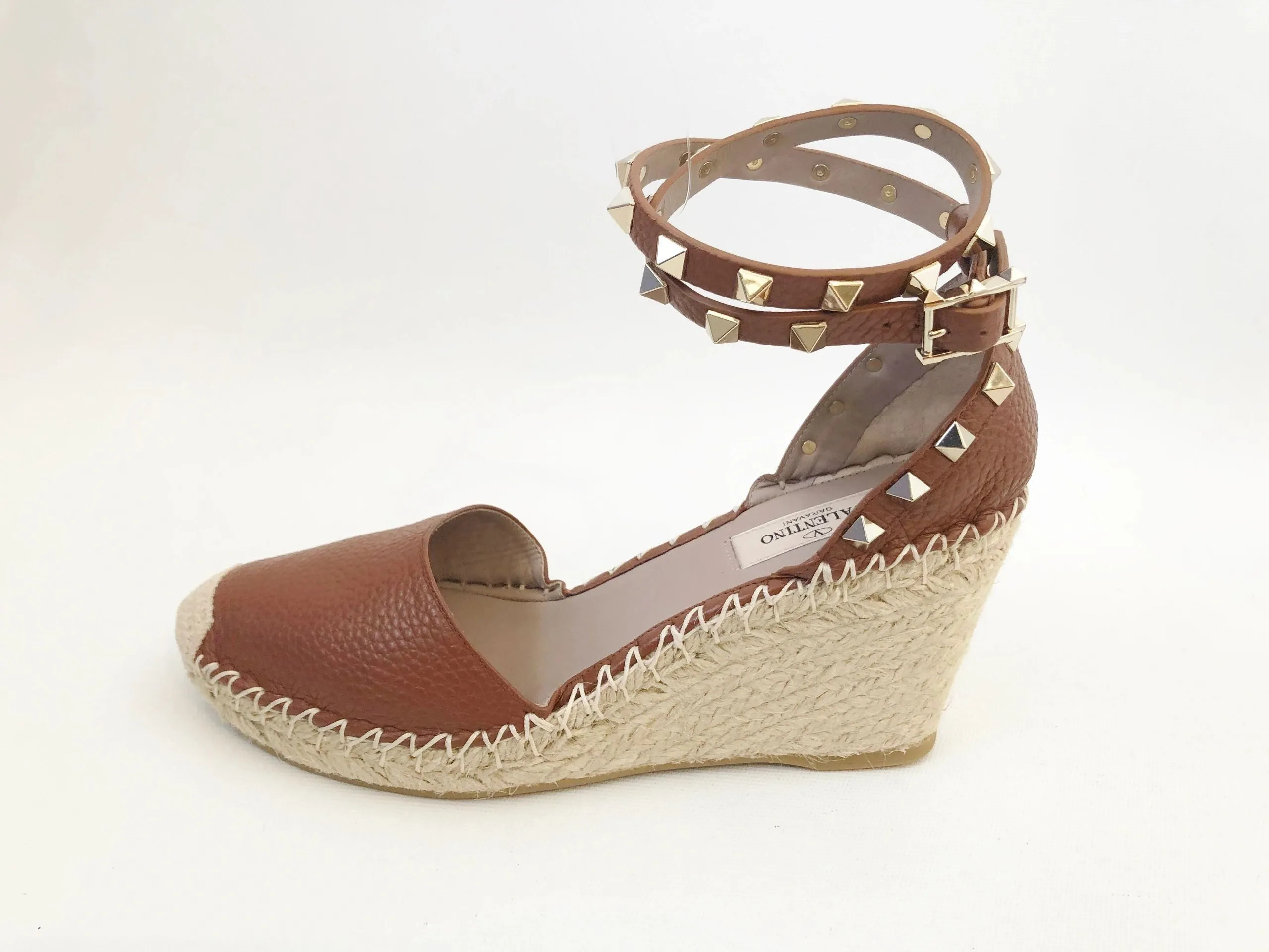 NEW Valentino Rockstud Wedge Espadrille Size 37 It (7 Us)