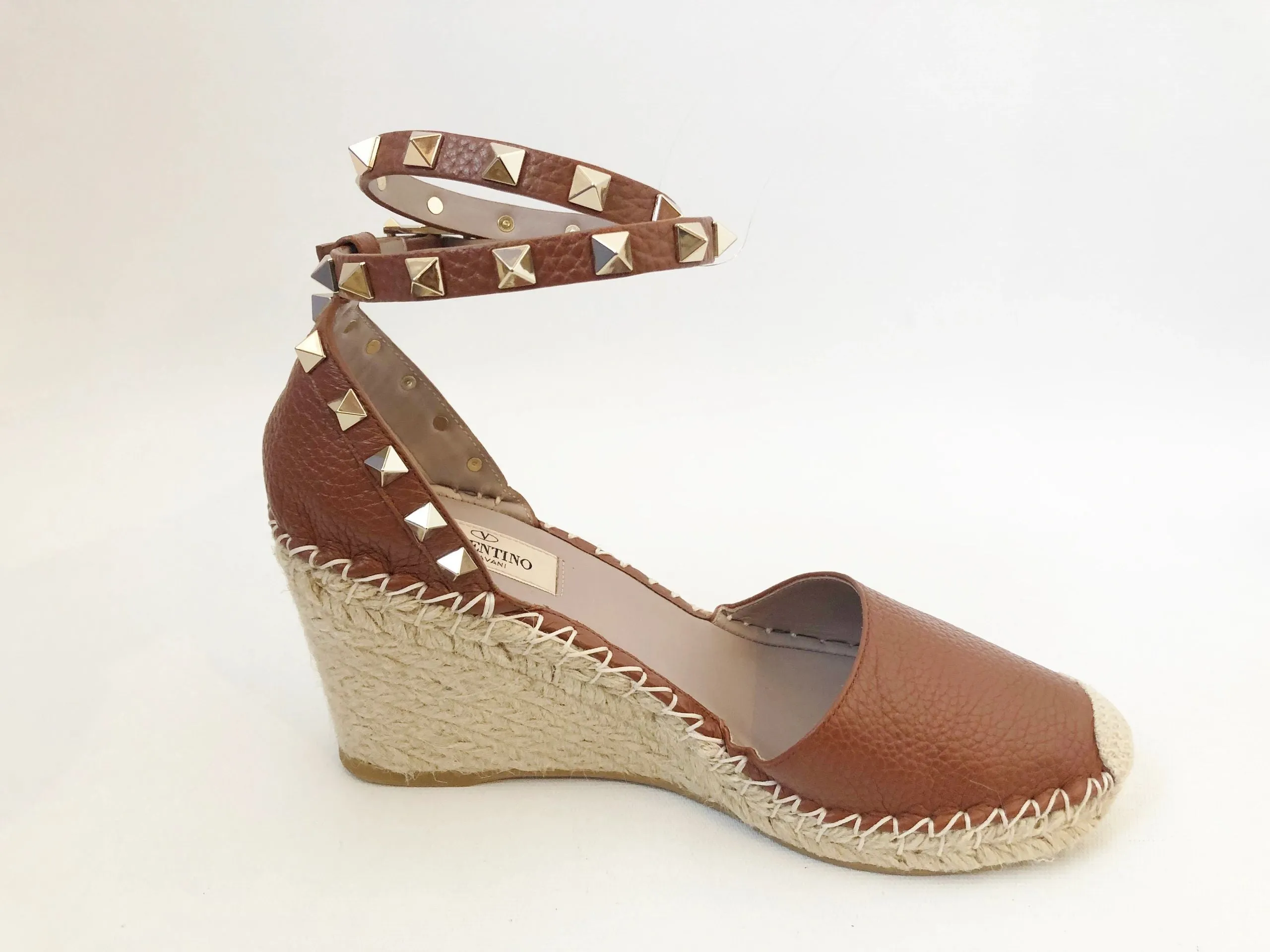 NEW Valentino Rockstud Wedge Espadrille Size 37 It (7 Us)