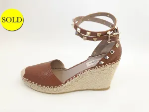 NEW Valentino Rockstud Wedge Espadrille Size 37 It (7 Us)