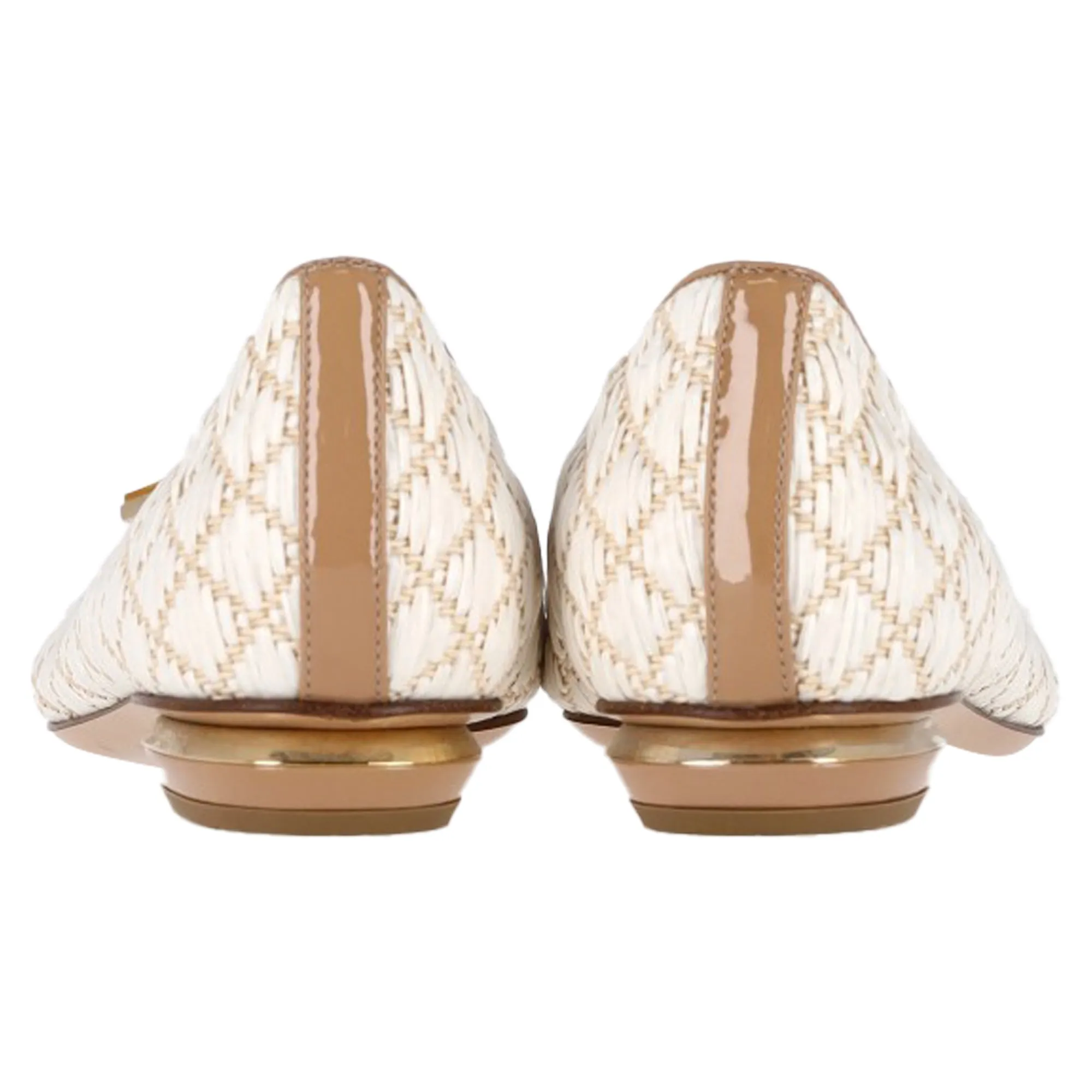 Nicholas Kirkwood Hexagon Detail Flats in Cream Raffia
