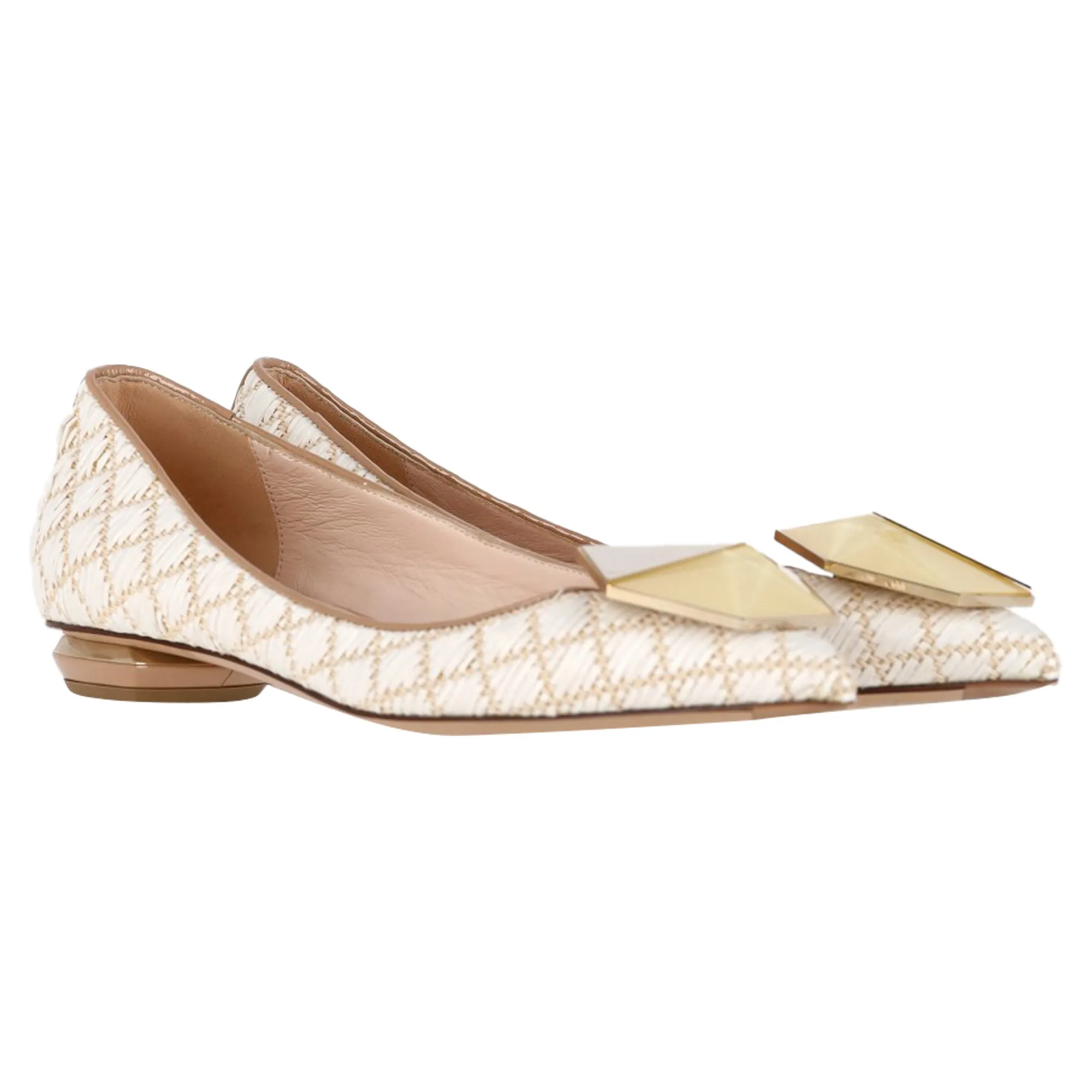 Nicholas Kirkwood Hexagon Detail Flats in Cream Raffia