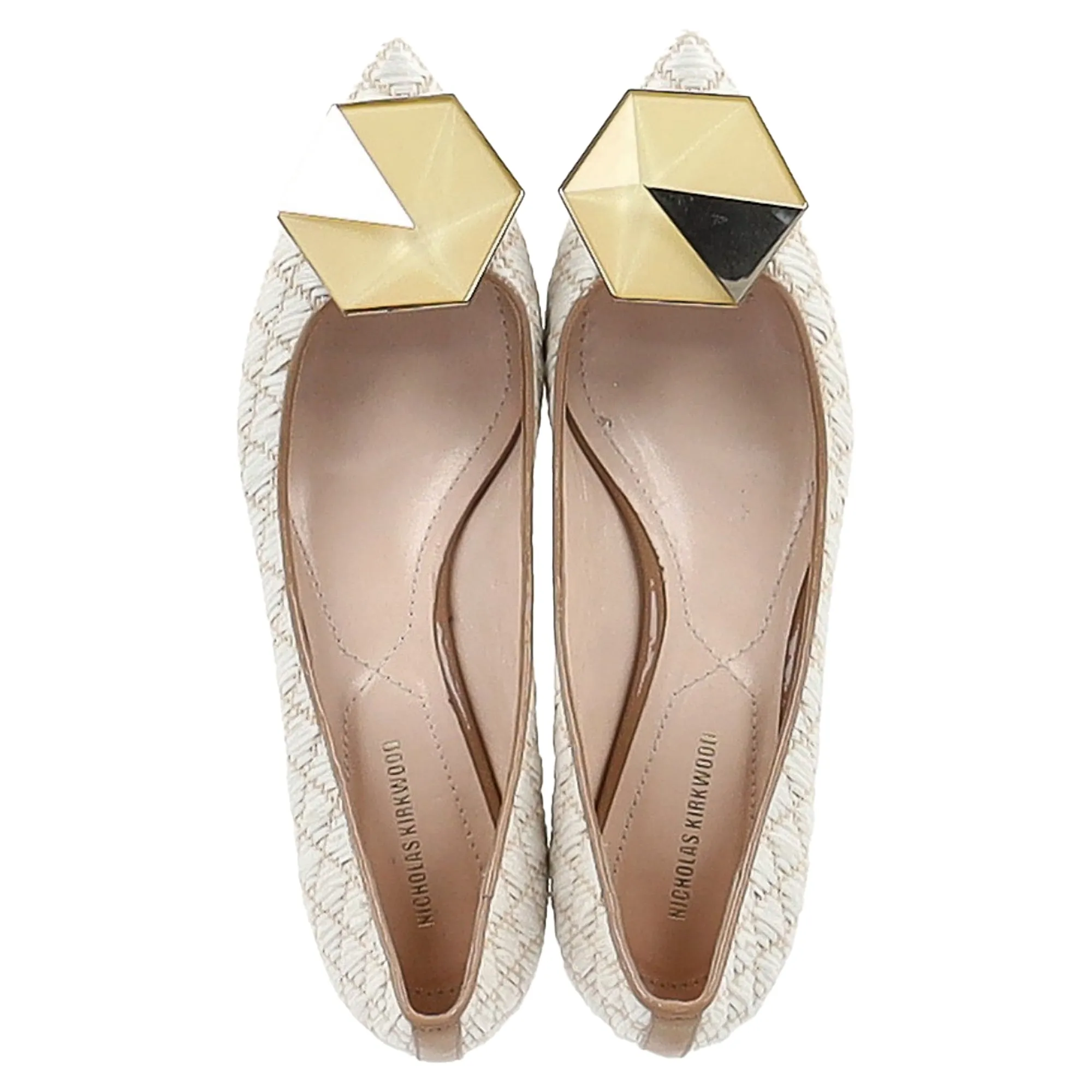 Nicholas Kirkwood Hexagon Detail Flats in Cream Raffia