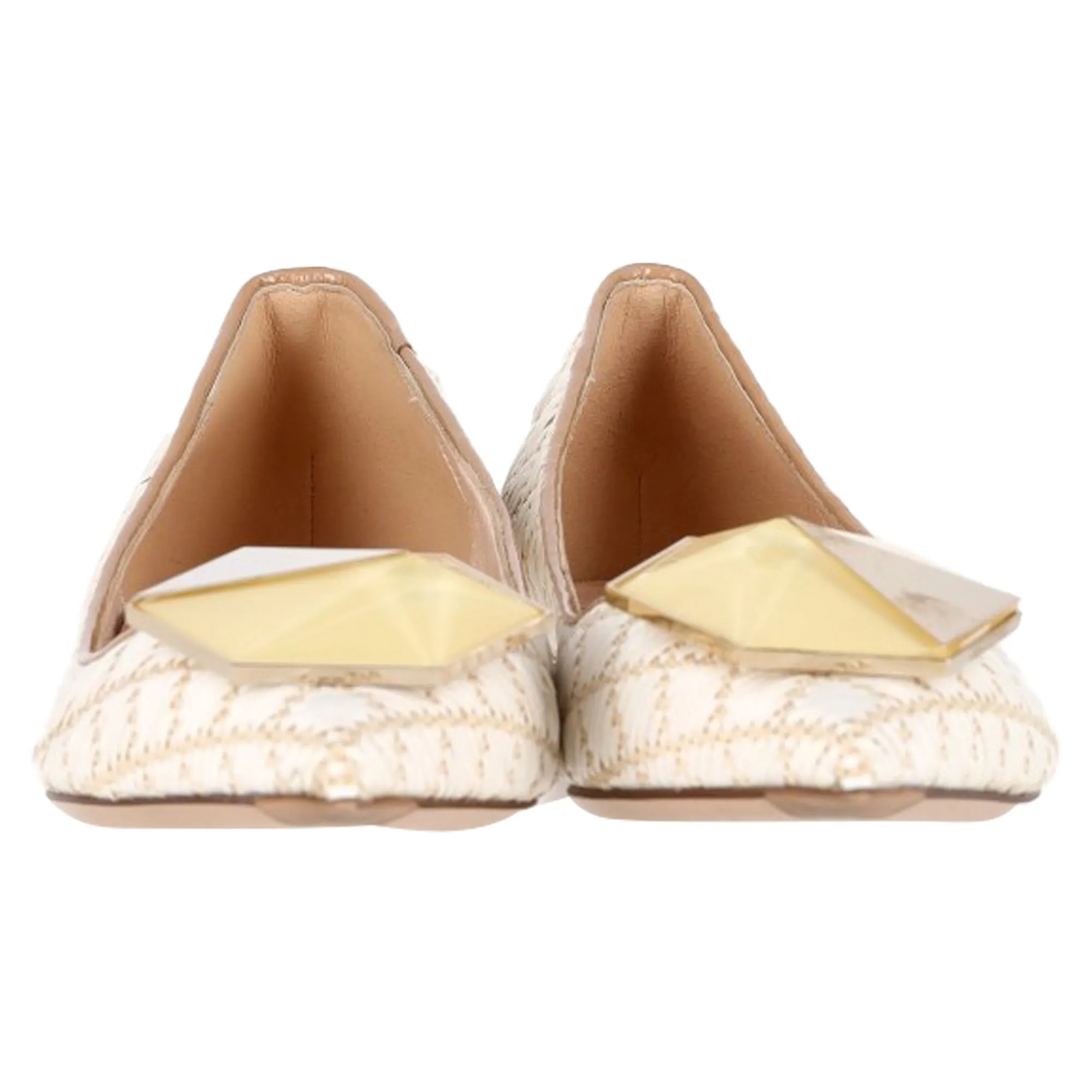 Nicholas Kirkwood Hexagon Detail Flats in Cream Raffia
